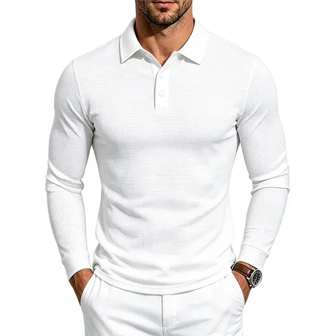 Andriko Casual Makrymaniko Polo Shirt Waffle Knit Turn-Down Collar Slim Fit Pullover Top Anoixi Fthinoporo