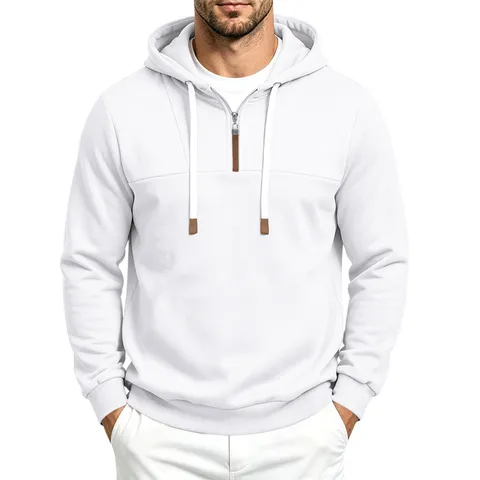 Herren Casual Langarm Halb-Reißverschluss Kapuzenpullover Einfern Farbig Lose Passform Hoodie