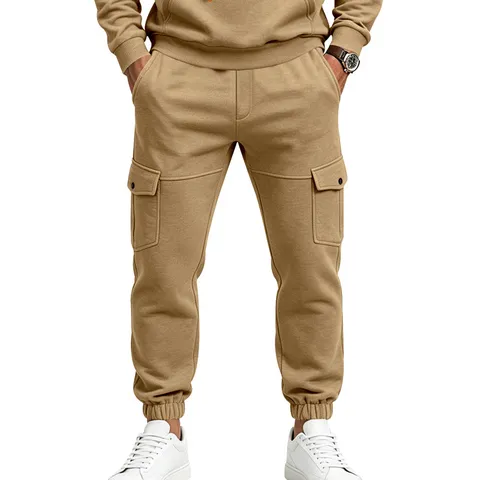 Men's Casual Fleece Lined Cargo Sweatpants Autumn Winter Loose Fit Jogger Pants With Pockets Drawstring Activewear