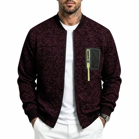 Men's Heavyweight Fleece Stand Collar Baseball Jacket Casual Loose Outdoor Zippered Knitted Outerwear Coat For Men Solid Color Warm Top