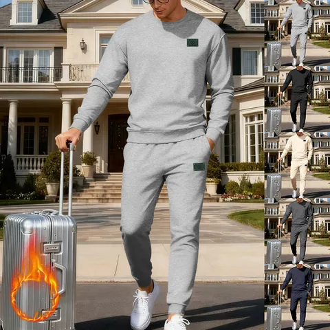 Men's Heavyweight Fleece Casual Sweatshirt And Sweatpants Set Polyester Warm Loose Two Piece Tracksuit For Autumn Winter Sports
