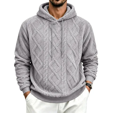 Men's Fleece Lined Jacquard Hooded Sweatshirt Winter Warm Thermal Pullover Long Sleeve Casual Hoodie Top