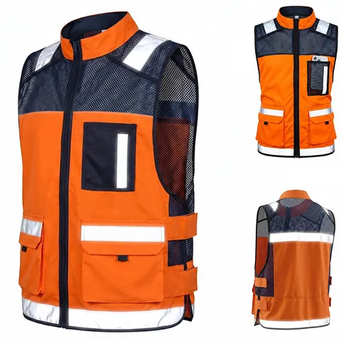 Men's Casual Reflective Safety Vest High Visibility Mesh Work Outerwear Zipper Pocket Outdoor Cycling Construction Vest