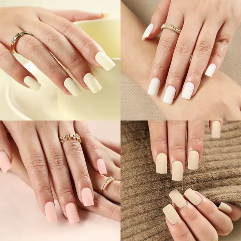 Matte Press On Nails Solid Color Long Square Fake Nails Artificial Acrylic Nail Art Tips For Women Daily Wear Manicure Set