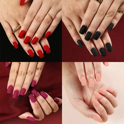 Matte Press On Nails Solid Color Long Square Fake Nails Artificial Acrylic Nail Art Tips For Women Daily Wear Manicure Set