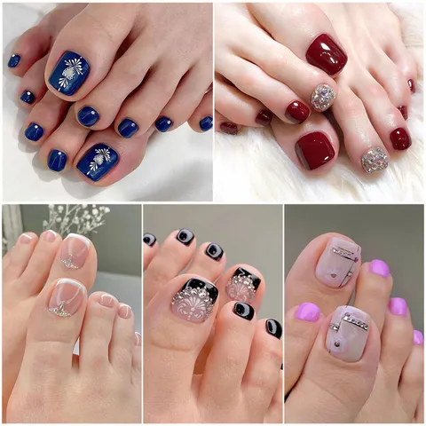 Uñas Postizas para Pies de Lujo con Diamantes de Imitación Uñas Postizas Artificiales de Arte Cristal Diamante Perla Uñas Cortas Cuadradas para Mujeres Joyería de Playa
