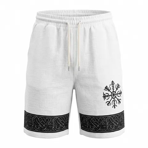 Herren Casual Badeshorts Sommer Loose Fit Polyester Gewebte Board Shorts Mit Kordelzug Und Nordischem Totem Druck