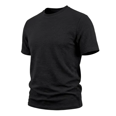 T-Shirt Homme Décontracté Col Rond Manches Courtes Haut en Polyester Jacquard à Texture Tricotée Lourde Vêtements Mode d'Été