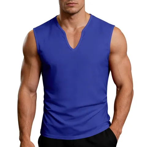 Men V Neck Tank Top Quick Dry Polyester Breathable Sport Vest Minimalist American Casual Gym Training Workout Sleeveless Top