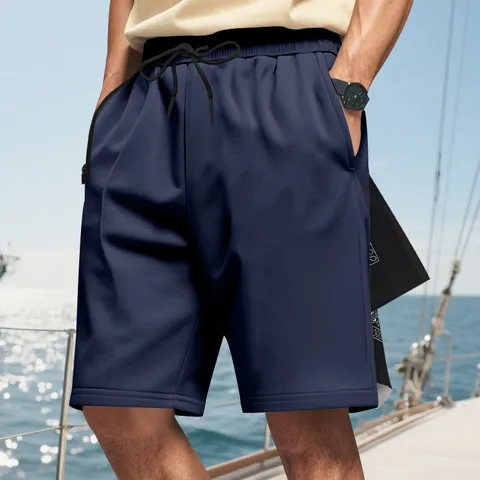 Herren Casual Athletic Shorts Polyester Kordelzug Strand Shorts Mit Reißverschlusstaschen Einfarbig Sommer Sportbekleidung Unterteile
