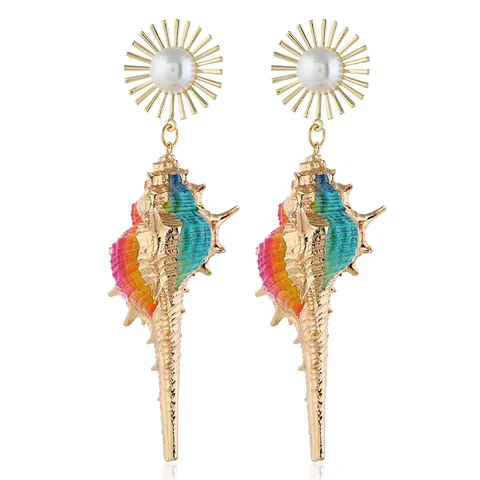 Natürliche Muschel Vergoldet Ohrringe Perle Sonnenblume Design Mode Ozean Stil Schmuck Für Damen