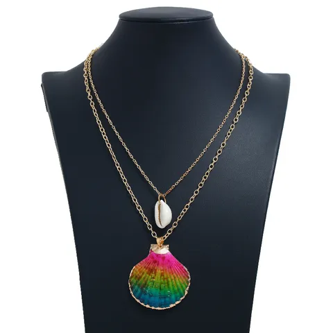 Moda Ocean Shell Necklace Retro Layered Clavicle Chain Natural Shell Pendant Alloy Fashion Jewelry Gift For Women