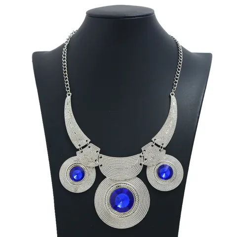 Exaggerated Big Brand Vintage Alloy Statement Necklace Geometric Rhinestone Pendant Necklace For Women Party Jewelry