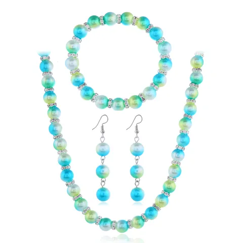 Mode Künstliche Perle Schmuck Sets Strass Legierung Halskette Armband Ohrringe Set Damen Party Schmuck