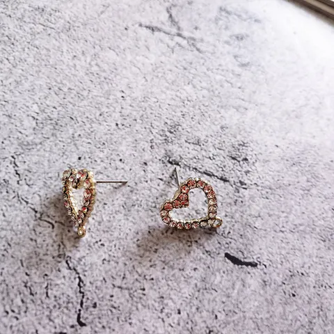Orecchini a Bottone con Strass a Cuore Stile Coreano Lega Gioielli da Donna
