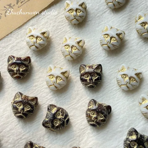 Perle di Vetro Ceco Importate Nero e Bianco Dorato Retro Testa di Gatto DIY Creazione di Gioielli Perle Sfuse Accessori Artigianali