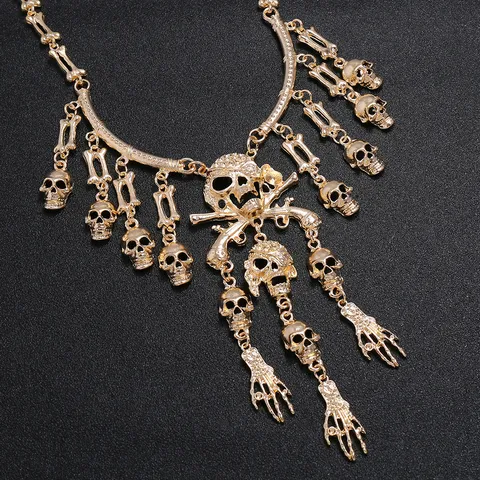 Vintage Punk Mehrlagige Totenkopf Skelett Hand Quaste Halskette Gotisch Legierung Choker Statement Schmuck Geschenk Für Damen