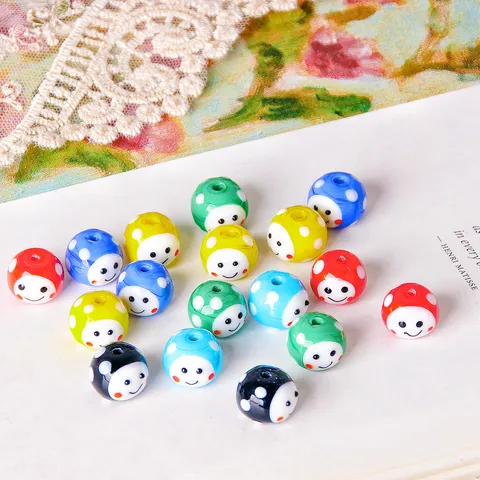 Perle Sciolte in Vetro con Faccina Sorridente e Pois Accessori per Creazione Gioielli Fai da Te Perle Distanziatrici Colorate Forniture per Artigianato