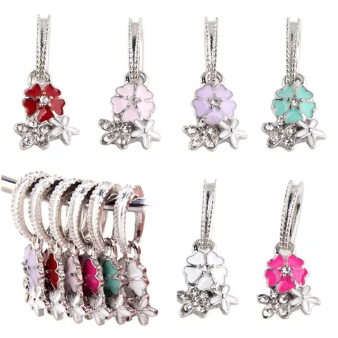 Ciondolo Charm Fiore di Loto in Lega DIY con Strass Goccia d'Olio per Bracciale Europeo Accessorio di Gioielleria