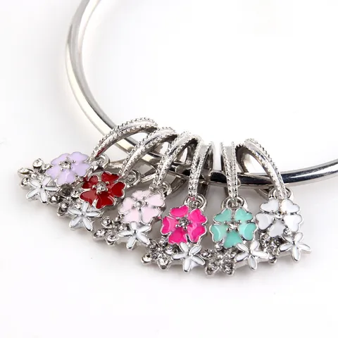 Ciondolo Charm Fiore di Loto in Lega DIY con Strass Goccia d'Olio per Bracciale Europeo Accessorio di Gioielleria