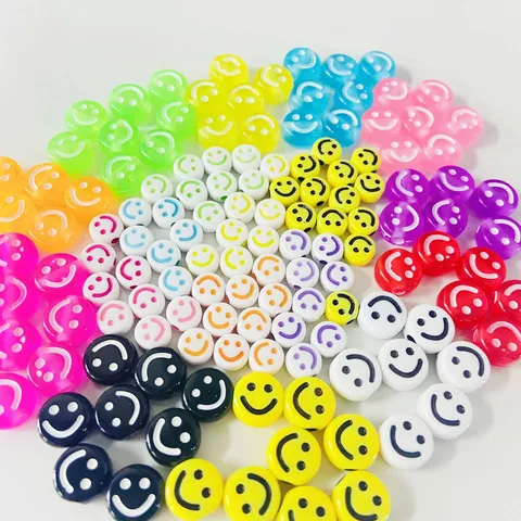 Perline Piatte in Acrilico con Faccina Sorridente Colorata Perline Sfuse Tonde per Fai da Te Creazione di Gioielli Braccialetto Collana Orecchini Accessori