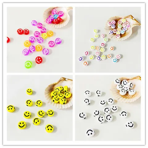 Perline Piatte in Acrilico con Faccina Sorridente Colorata Perline Sfuse Tonde per Fai da Te Creazione di Gioielli Braccialetto Collana Orecchini Accessori