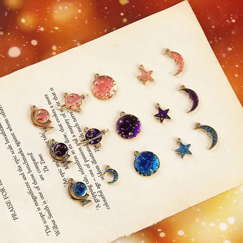 Pendentifs Étoiles Lunes Planètes Terres en Alliage Émaillé DIY Pour Fabrication de Bijoux Boucles d'Oreilles Colliers Faits Main