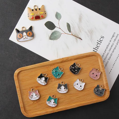 DIY Lega Ciondoli Gatto Strass Smalto Simpatici Pendenti Animali Per Orecchini Fatti a Mano Accessori per Gioielli Forniture Artigianali