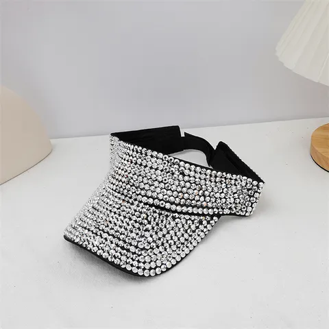 Visera Solar Sin Parte Superior de Diamantes de Imitación Sombrero Brillante Cristal Verano Playa Exterior Protección Solar Sombrero de Moda Casual Para Mujeres