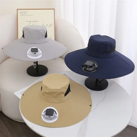 Chapeau Bob de Protection Solaire Extérieur Avec Ventilateur de Charge Solaire Large Bord Maille Respirante Chapeau de Pêche Unisexe