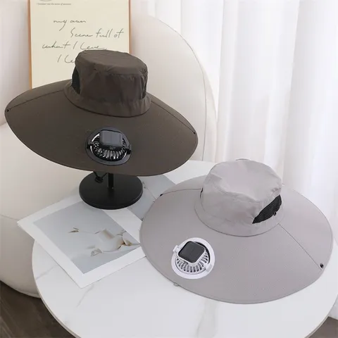 Chapeau Bob de Protection Solaire Extérieur Avec Ventilateur de Charge Solaire Large Bord Maille Respirante Chapeau de Pêche Unisexe