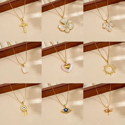 Übertriebene Blumen Herz Sonne Kreuz Edelstahl Anhänger Halskette Vergoldet Strass Schlüsselbein Kette Für Damen