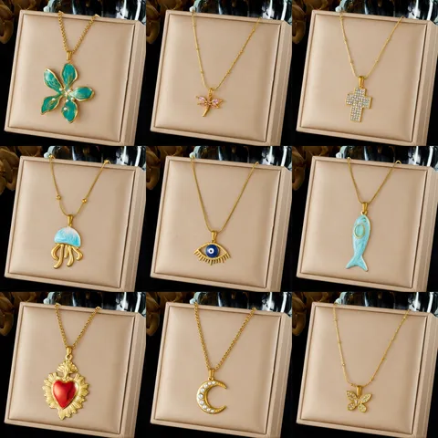 Übertriebene Blumen Herz Sonne Kreuz Edelstahl Anhänger Halskette Vergoldet Strass Schlüsselbein Kette Für Damen