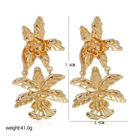 Alloy Flower Drop Earrings Double Layer Metallic Floral Dangle Stud Earrings Für Frauen Party Statement Schmuck Geschenk