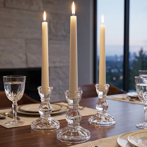 Nordic Vintage Glass Candle Holder Ribbed Textured Geometric Transparent Candlestick For Wedding Table Dinner Party Home Decor