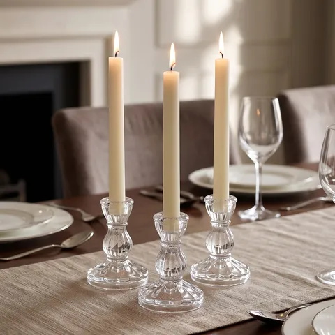 Nordic Vintage Glass Candle Holder Ribbed Textured Geometric Transparent Candlestick For Wedding Table Dinner Party Home Decor