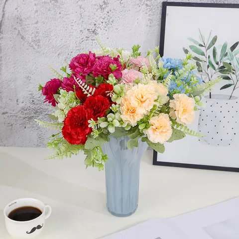 Bouquet de Fleurs Artificielles d'Œillet à Six Têtes de Simulation Européenne Salle de Mariage Décoration Intérieure Cadeau Arrangement de Fleurs en Soie