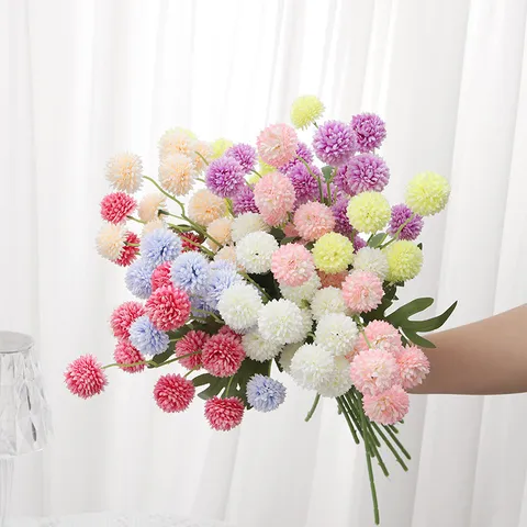 Bouquet de Fleurs en Soie de Chrysanthème Boule Artificiel Arrangement Floral de Simulation pour Maison Mariage Fête Ornements Décoratifs