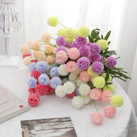 Bouquet de Fleurs en Soie de Chrysanthème Boule Artificiel Arrangement Floral de Simulation pour Maison Mariage Fête Ornements Décoratifs