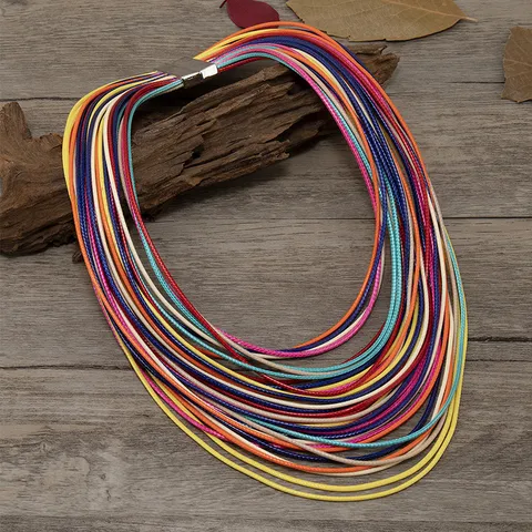 Statement Mehrlagige Leder Kordel Halskette Vintage Künstlerische Übertriebene Geometrische Kragen Choker Verschluss Schmuck Geschenk Für Damen