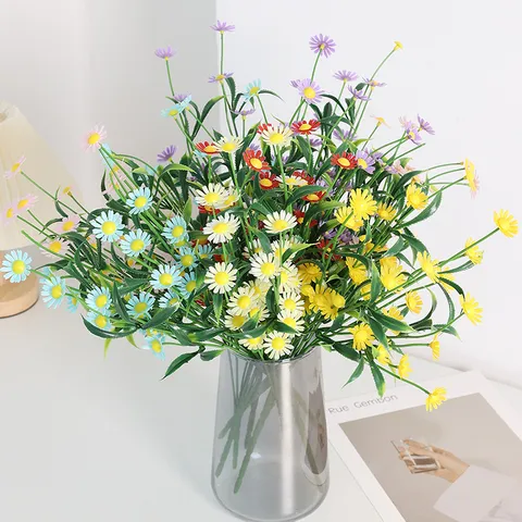 Bouquet de Fleurs de Marguerite Artificielle Fausses Plantes Vertes Décoration Intérieure de Maison Mariage Vitrine Commerciale Arrangement