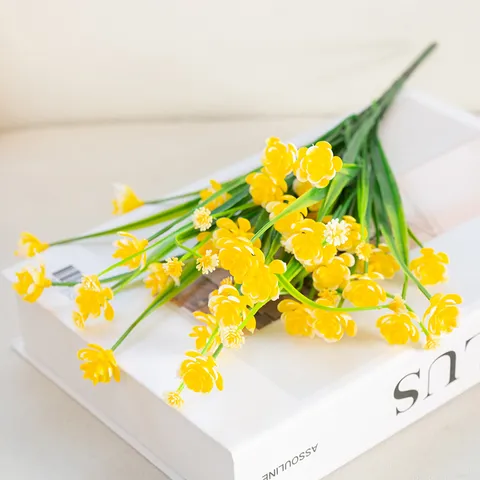 Petites Orchidées Artificielles en Plastique Fausses Fleurs Plantes Vertes Pour Boîte de Fleurs de Clôture Extérieure Déco de Bureau