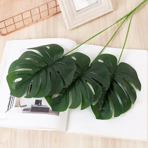 Artificial Monstera Leaf Silk Cloth Green Plant Stem Fake Tropical Leaves For Home Indoor Garden Landscaping Arrangement