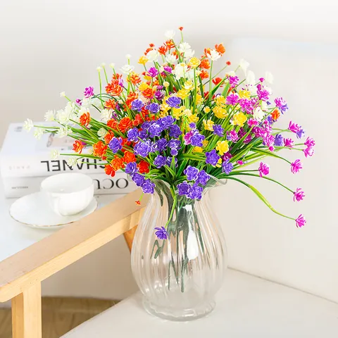 Petites Orchidées Artificielles en Plastique Fausses Fleurs Plantes Vertes Pour Boîte de Fleurs de Clôture Extérieure Déco de Bureau