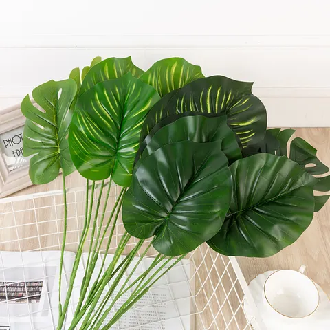 Artificial Monstera Leaf Silk Cloth Green Plant Stem Fake Tropical Leaves For Home Indoor Garden Landscaping Arrangement