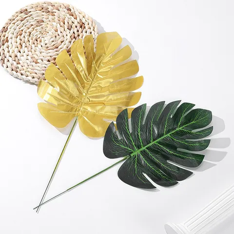 Feuille de Monstera Artificielle Branche Unique Or Plante Verte Feuille de Simulation pour Mariage Décoration d'Intérieur Accessoire Photo