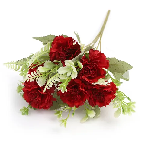 Bouquet de Fleurs Artificielles d'Œillet à Six Têtes de Simulation Européenne Salle de Mariage Décoration Intérieure Cadeau Arrangement de Fleurs en Soie