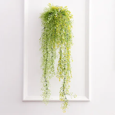 Plantes Suspendues Artificielles en Saule Cloche Dorée Vignes en Rotin Plastique Fausses Fleurs de Verdure Pour Décoration Murale de Jardin à la Maison