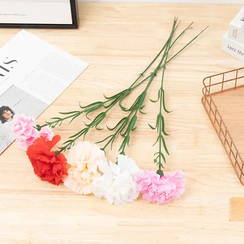 Fausse Fleur d'Œillet en Soie Artificielle Tige Unique Pour Fête des Mères Mariage Décoration Intérieure Fête Arrangement Floral Cadeau