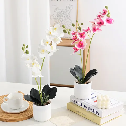 Phalaenopsis Créatif Nordique Fleur Artificielle en Pot PVC Souple Décoration Intérieure Ornement de Plante de Table